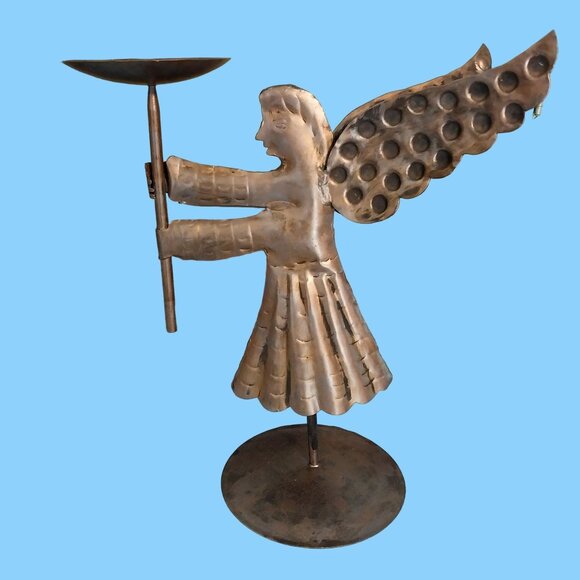 Vintage Bombay Co Large Hammered Metal Decorative Angel Candle Holder - Picture 1 of 8